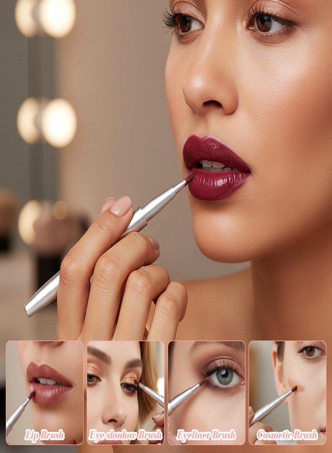 DOPENSPI 4 Pcs Retractable Lip Brush,Rounded Head Lipstick Brush Retractable Portable Lip Liner Brushes Lips Balm Applicator for Travel Makeup Kit - Image 2